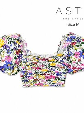 ASTR The Label Lin Floral Puff Sleeve Crop Top Size M Cottagecore